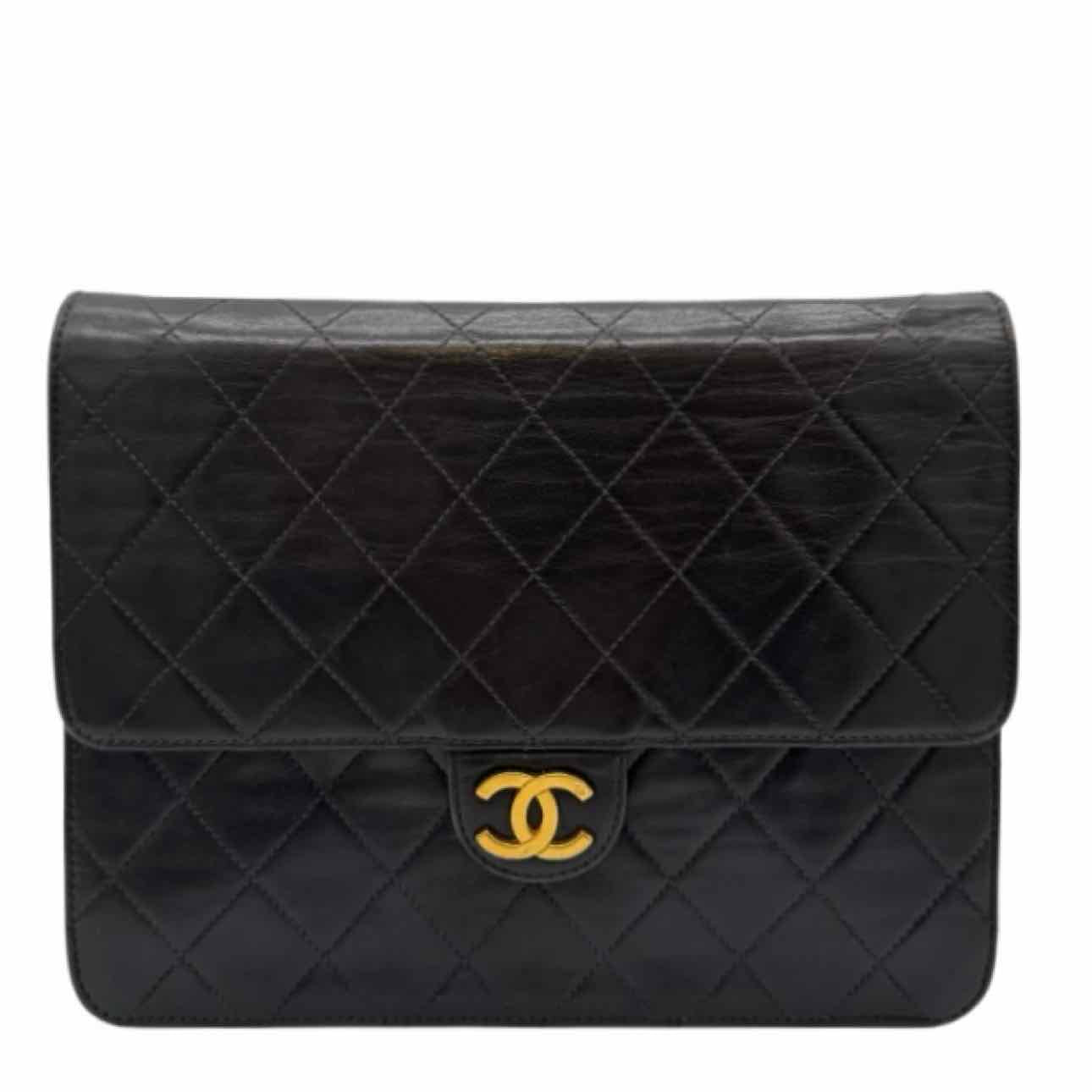 CHANEL Lambskin Flap Push Lock Shoulder Bag Black