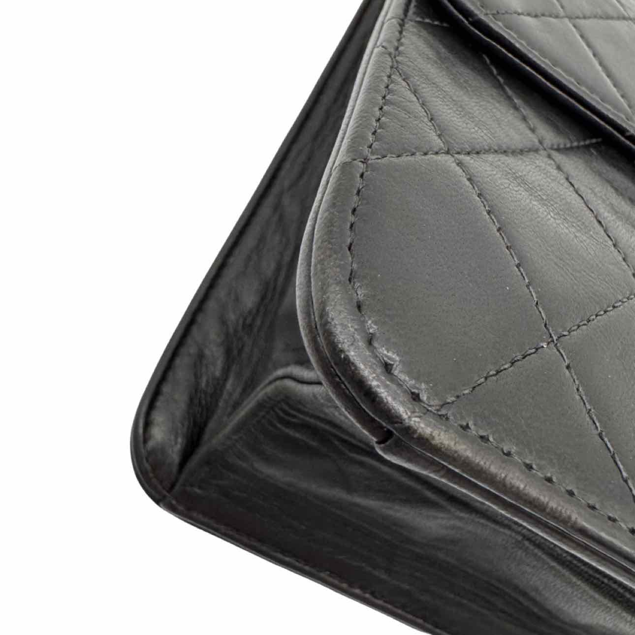 CHANEL Lambskin Flap Push Lock Shoulder Bag Black