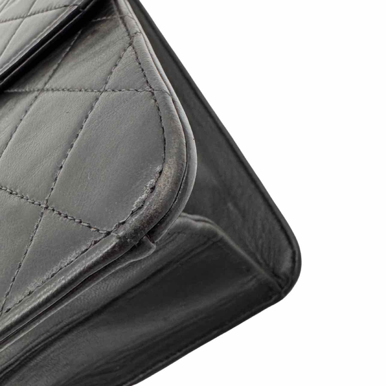 CHANEL Lambskin Flap Push Lock Shoulder Bag Black