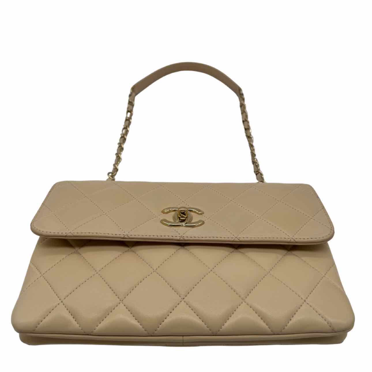 CHANEL Lambskin Matelasse Medium Trendy CC Flap Beige