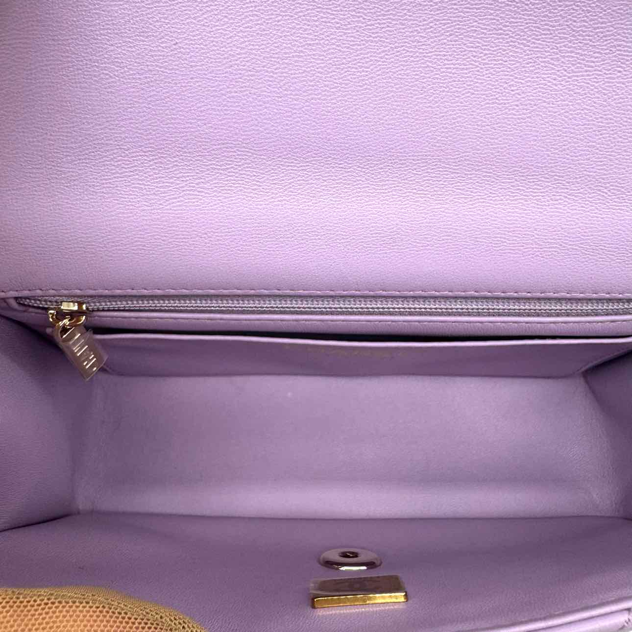 CHANEL Lambskin Mini Rectangular Top Handle Flap Lilac