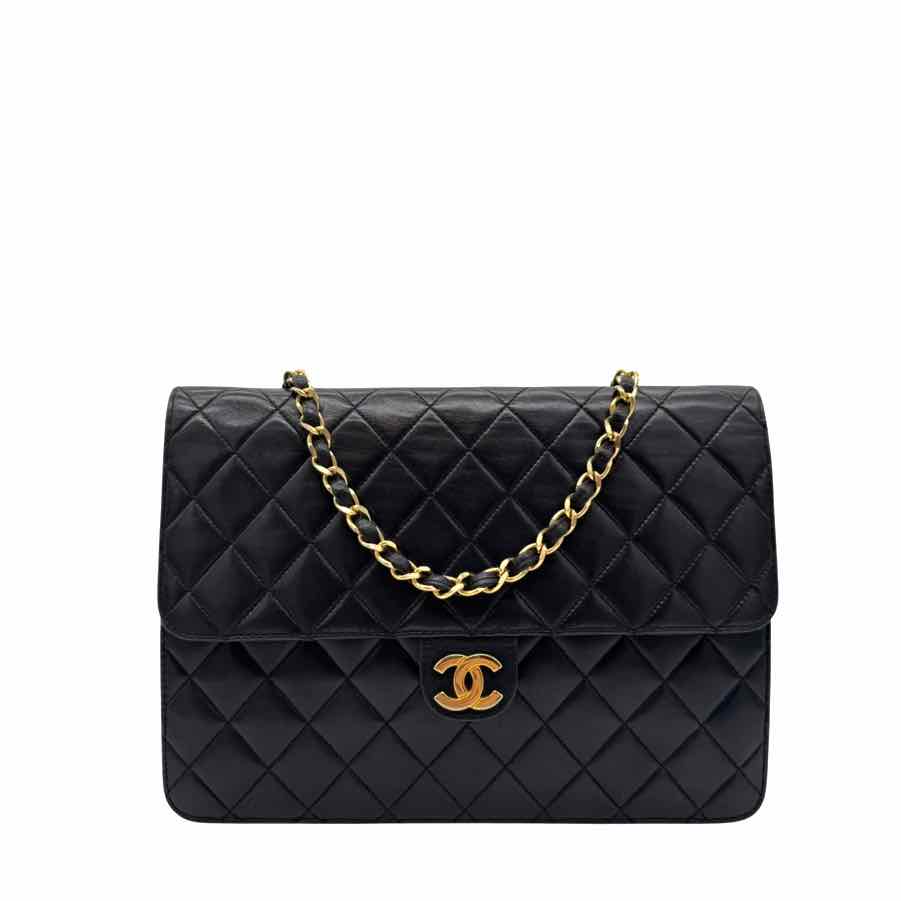 CHANEL Lambskin Push Lock Medium Half Flap Black (Pre-Owned)