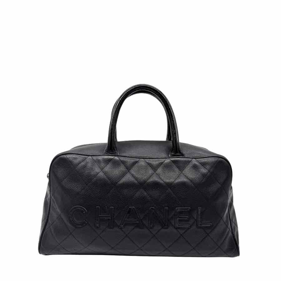 CHANEL Logo Caviar Boston Bag Black
