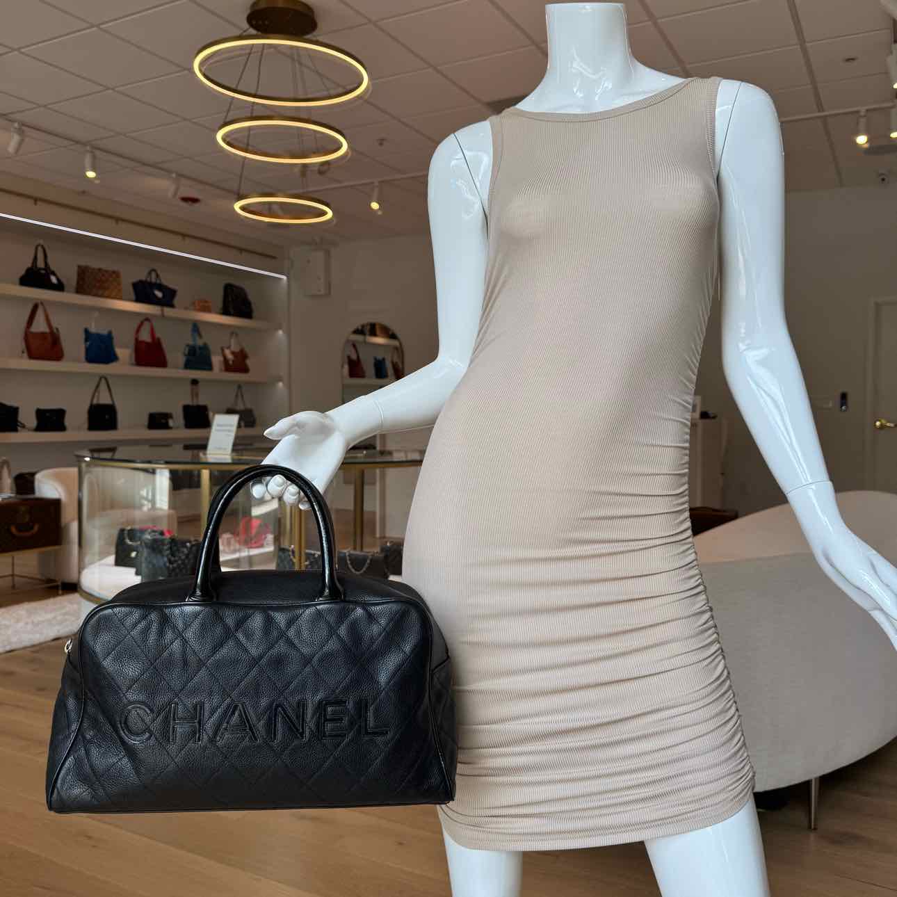 CHANEL Logo Caviar Boston Bag Black
