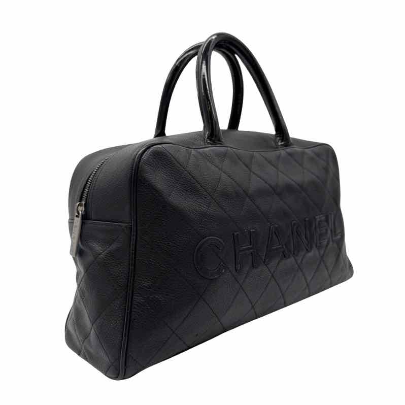 CHANEL Logo Caviar Boston Bag Black