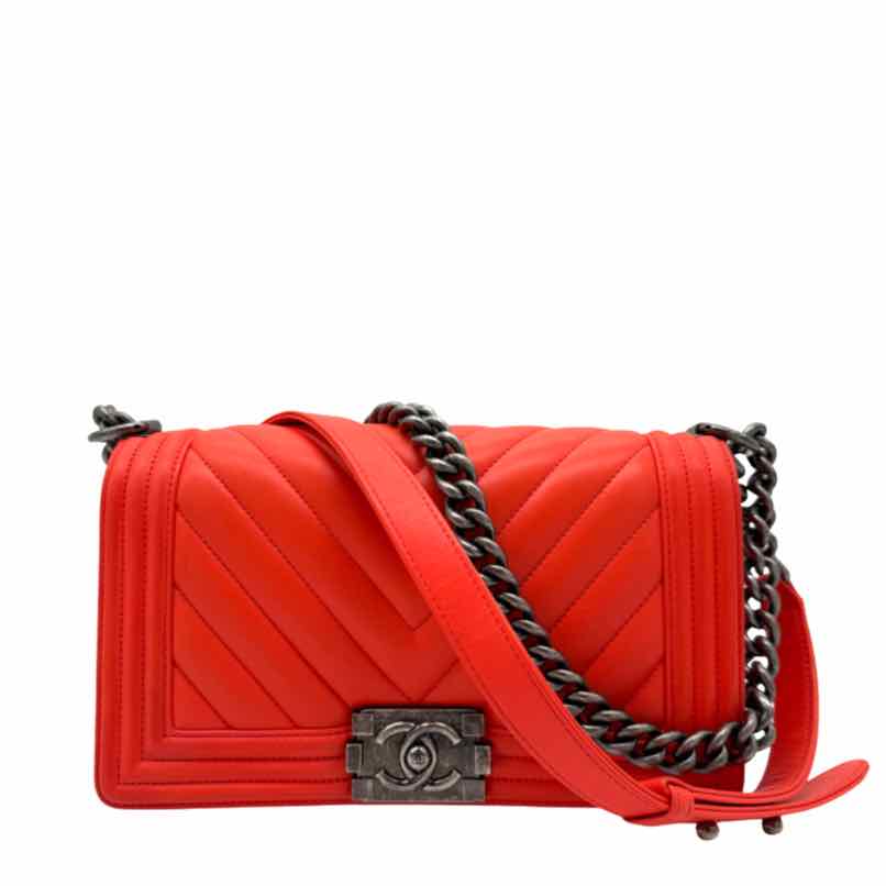 CHANEL Medium Chevron Boy Bag Scarlet