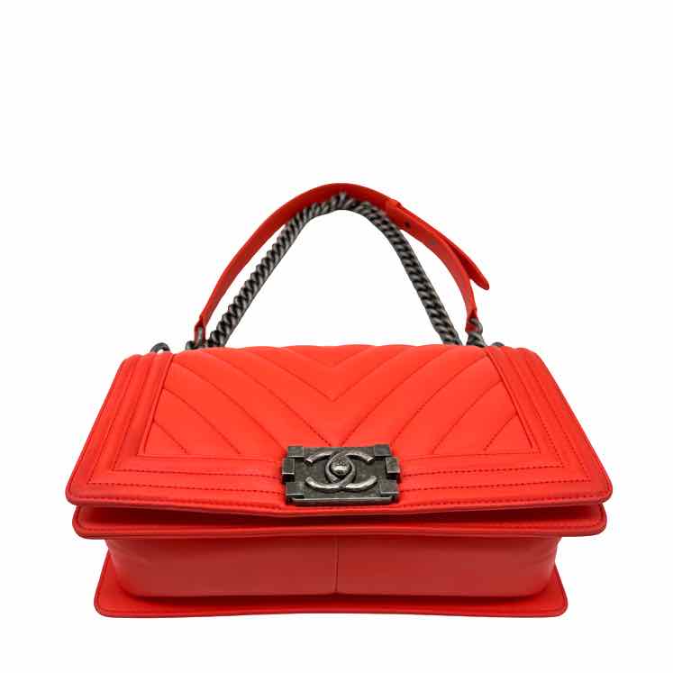 CHANEL Medium Chevron Boy Bag Scarlet