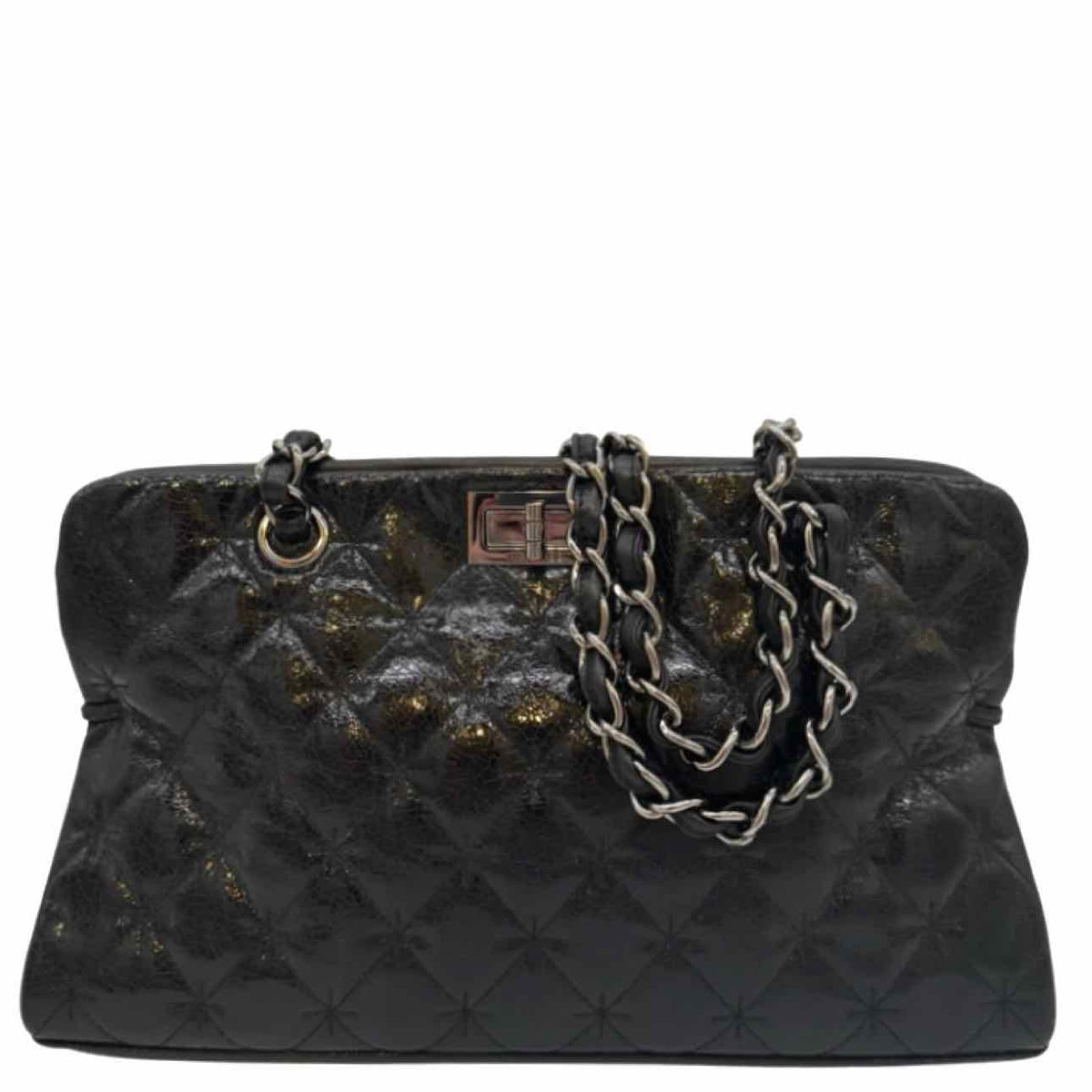 CHANEL Patent Leather Diamond Shine 2.55 Reissue Shopping Tote Black