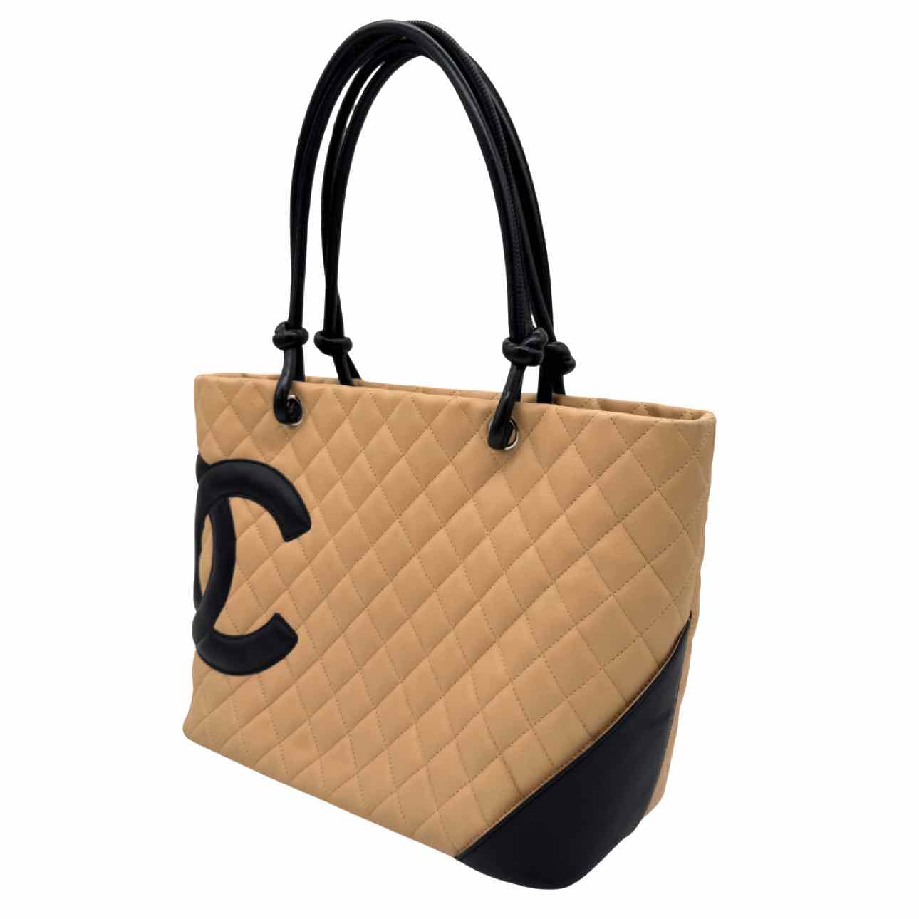 CHANEL Quilted Calfskin Medium Cambon Line Tote Bag Beige