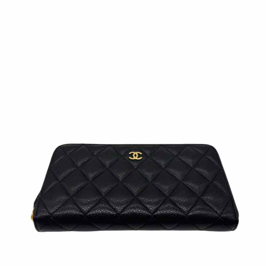 CHANEL Quilted Caviar Calfskin Long Zipped Wallet Black (Pre-Owned)