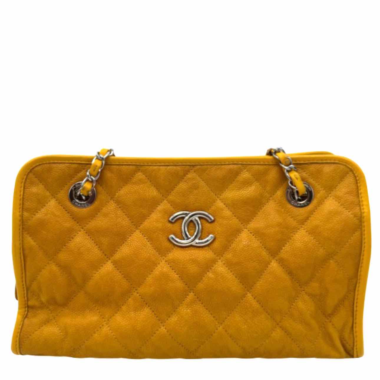 CHANEL Quilted Caviar French Riviera Tote Bag Yellow