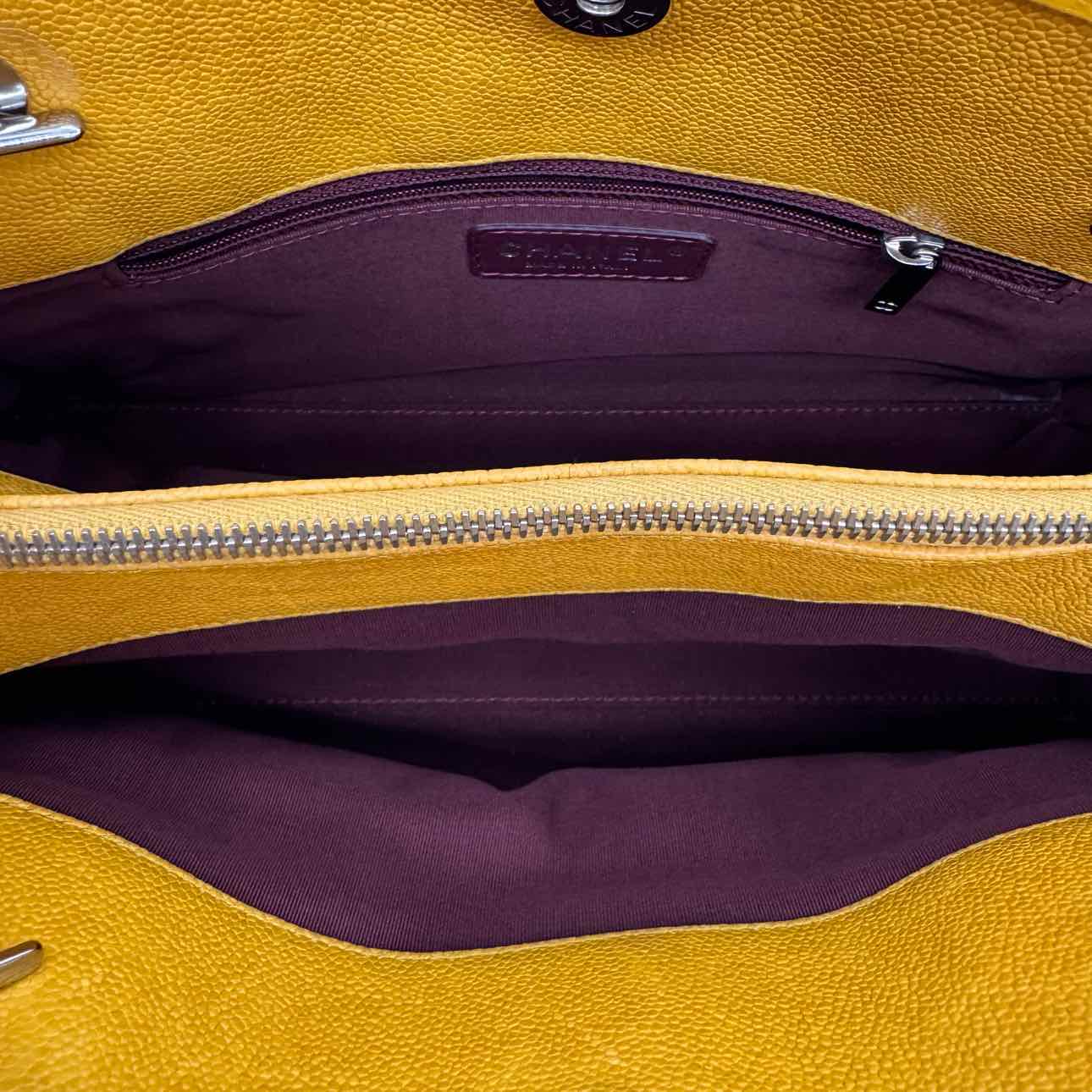 CHANEL Quilted Caviar French Riviera Tote Bag Yellow