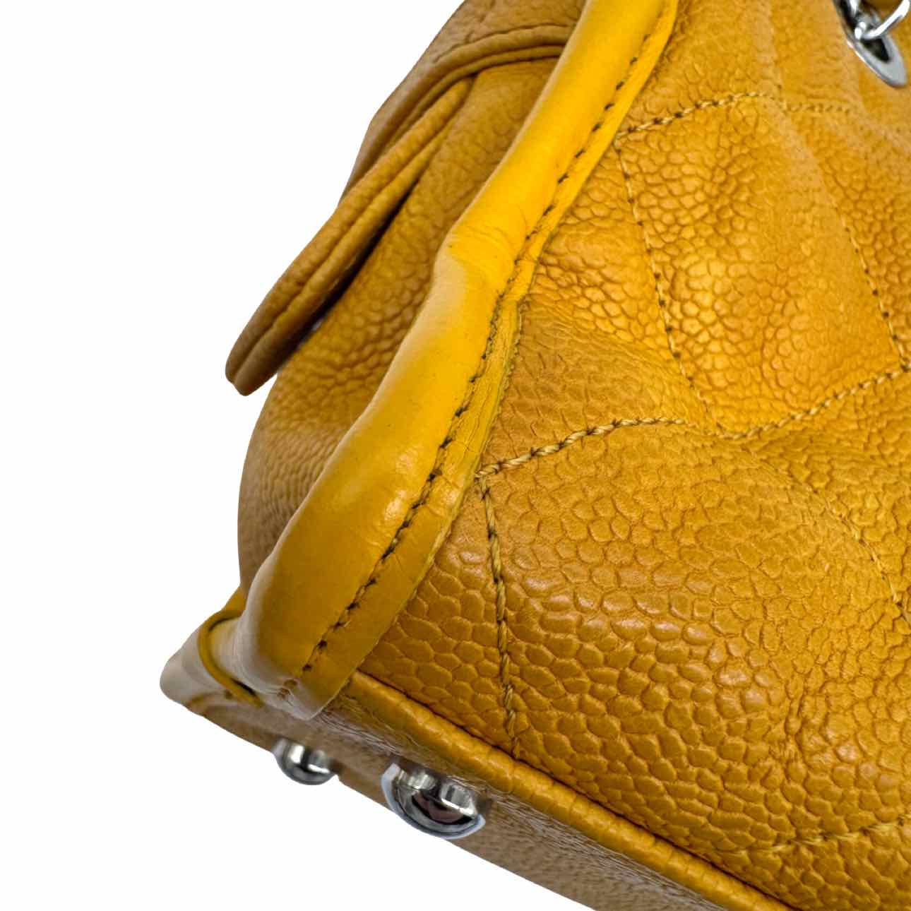 CHANEL Quilted Caviar French Riviera Tote Bag Yellow