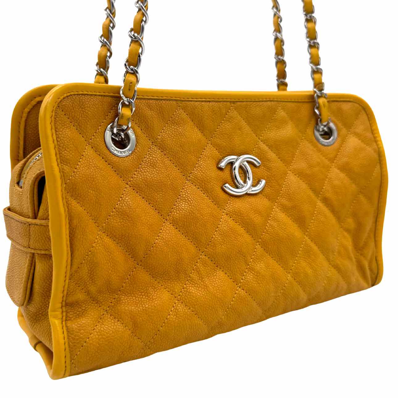 CHANEL Quilted Caviar French Riviera Tote Bag Yellow