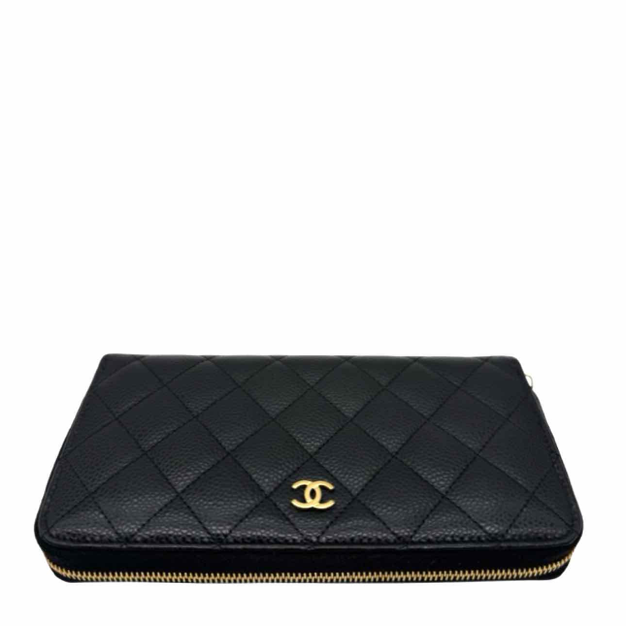 CHANEL Quilted Caviar L-Gusset Zip Wallet Black