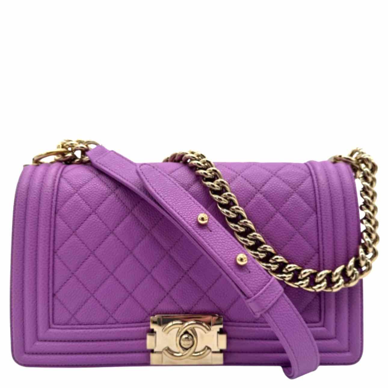 CHANEL Quilted Caviar Medium Boy Bag Purple