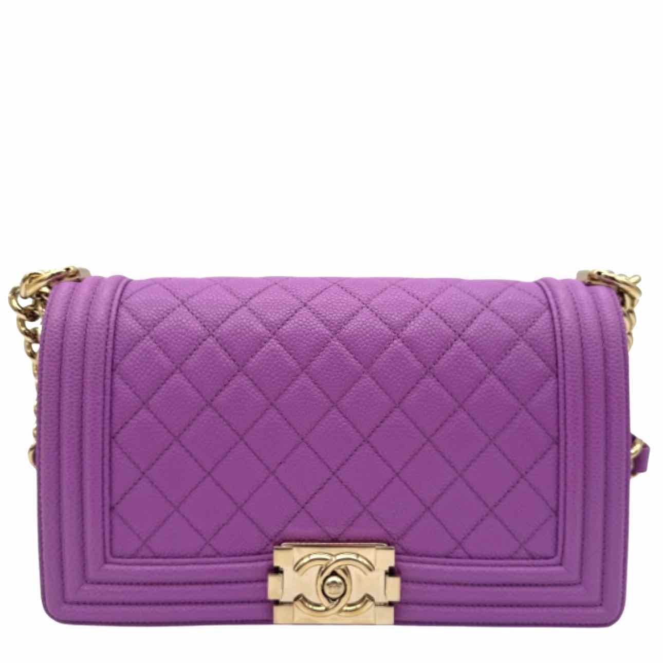 CHANEL Quilted Caviar Medium Boy Bag Purple