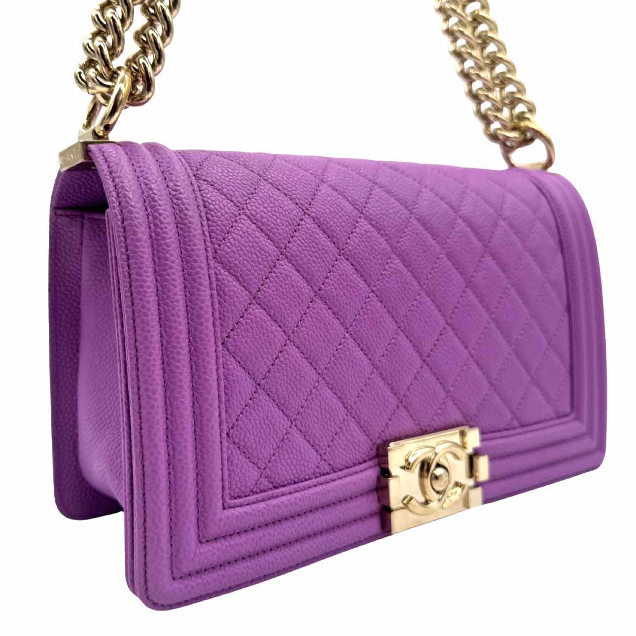 CHANEL Quilted Caviar Medium Boy Bag Purple