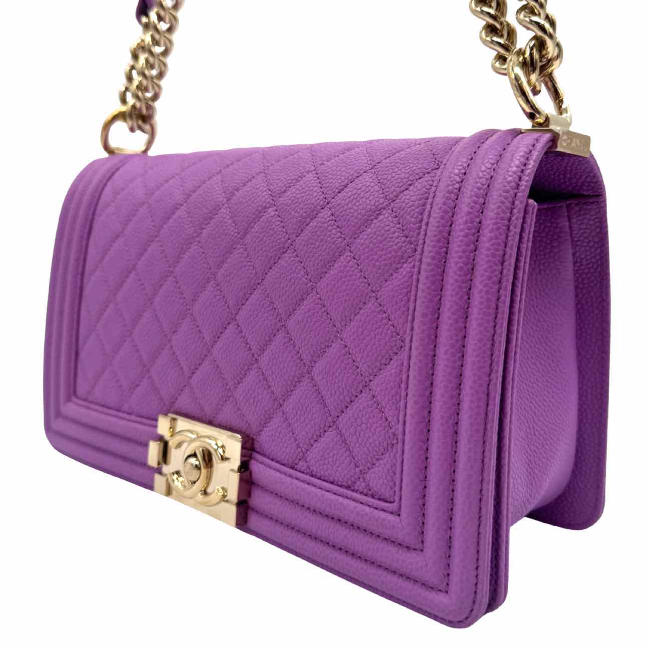 CHANEL Quilted Caviar Medium Boy Bag Purple