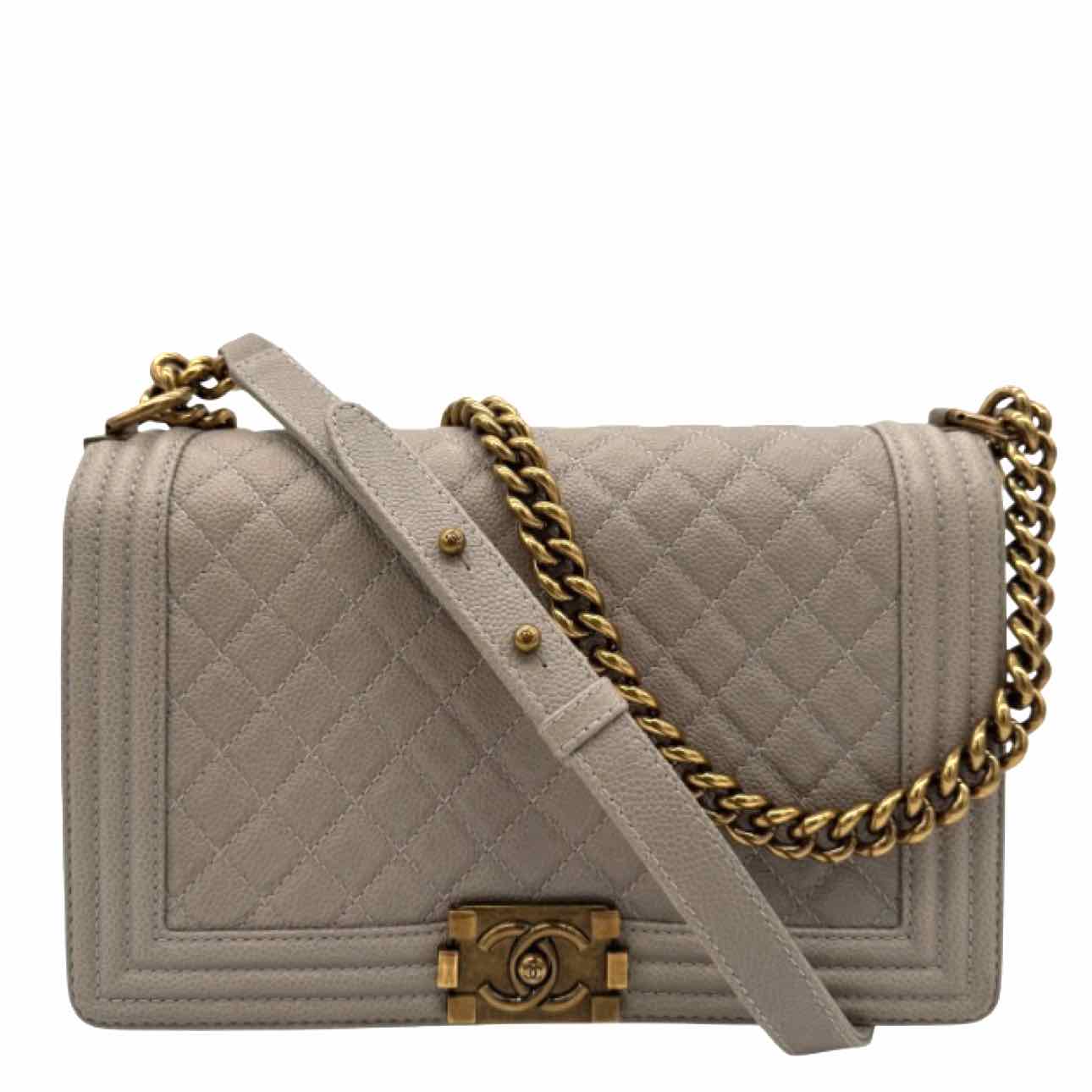 CHANEL Quilted Caviar Medium Boy Flap Beige