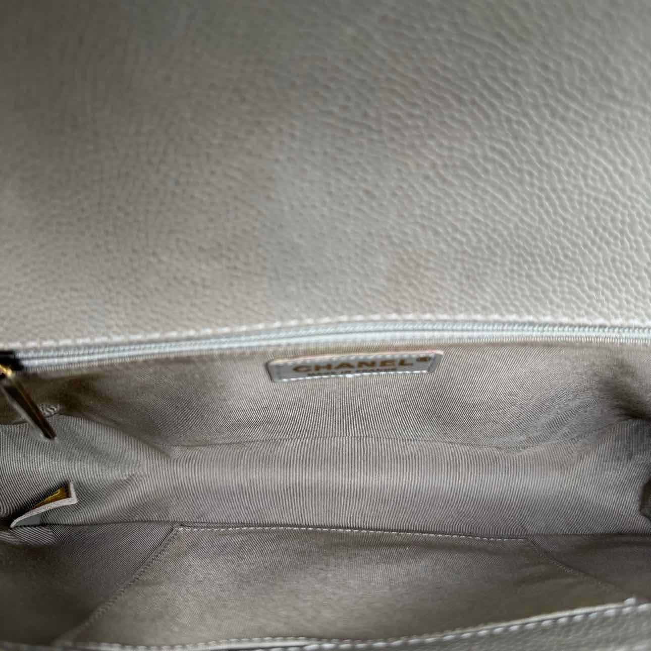 CHANEL Quilted Caviar Medium Boy Flap Beige