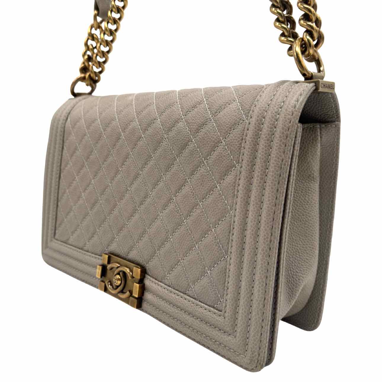 CHANEL Quilted Caviar Medium Boy Flap Beige