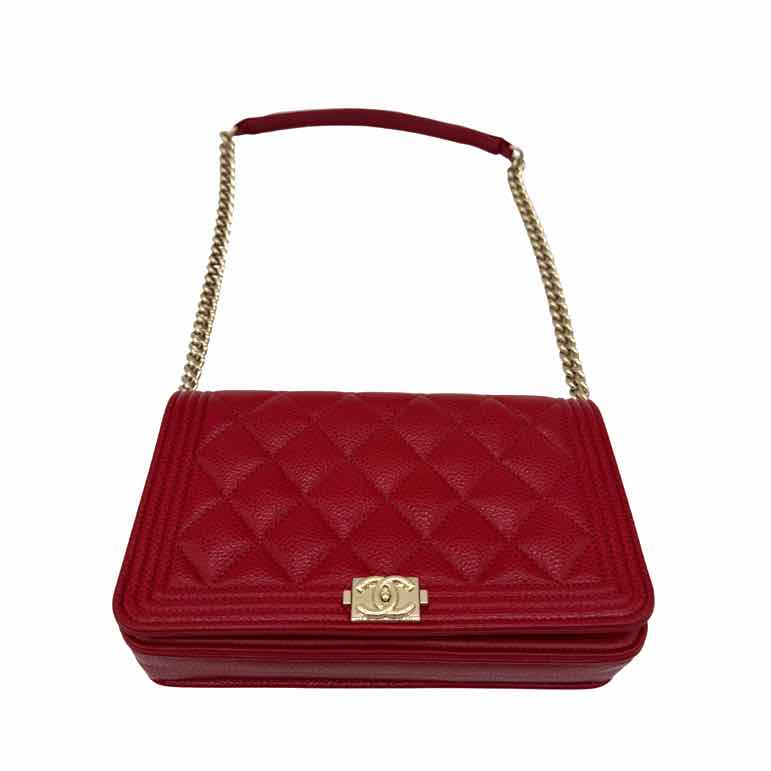 CHANEL Quilted Caviar Boy Wallet On Chain (Pre-Owned)