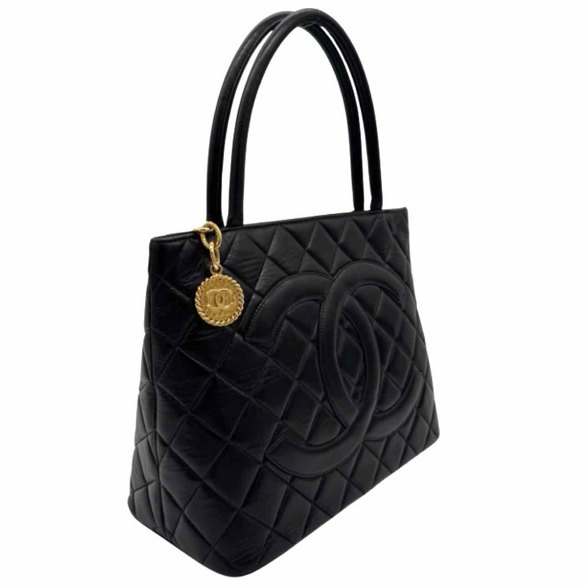 CHANEL Quilted Lambskin Medallion Tote Black