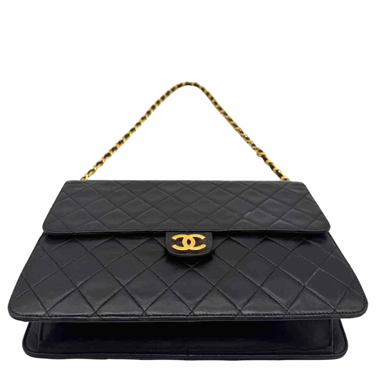 CHANEL Quilted Lambskin Push Lock Small Single Flap Back
