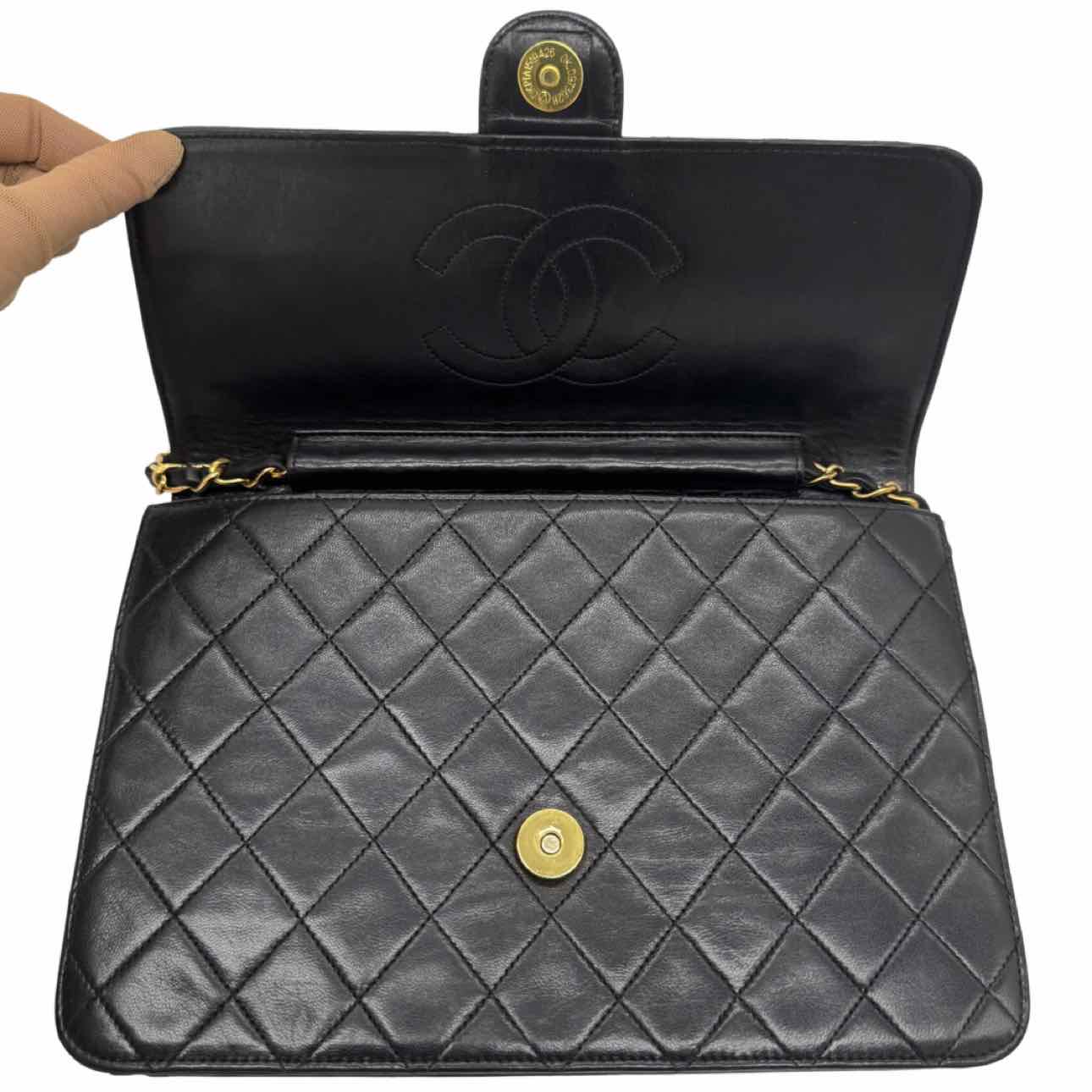 CHANEL Quilted Lambskin Push Lock Small Single Flap Black