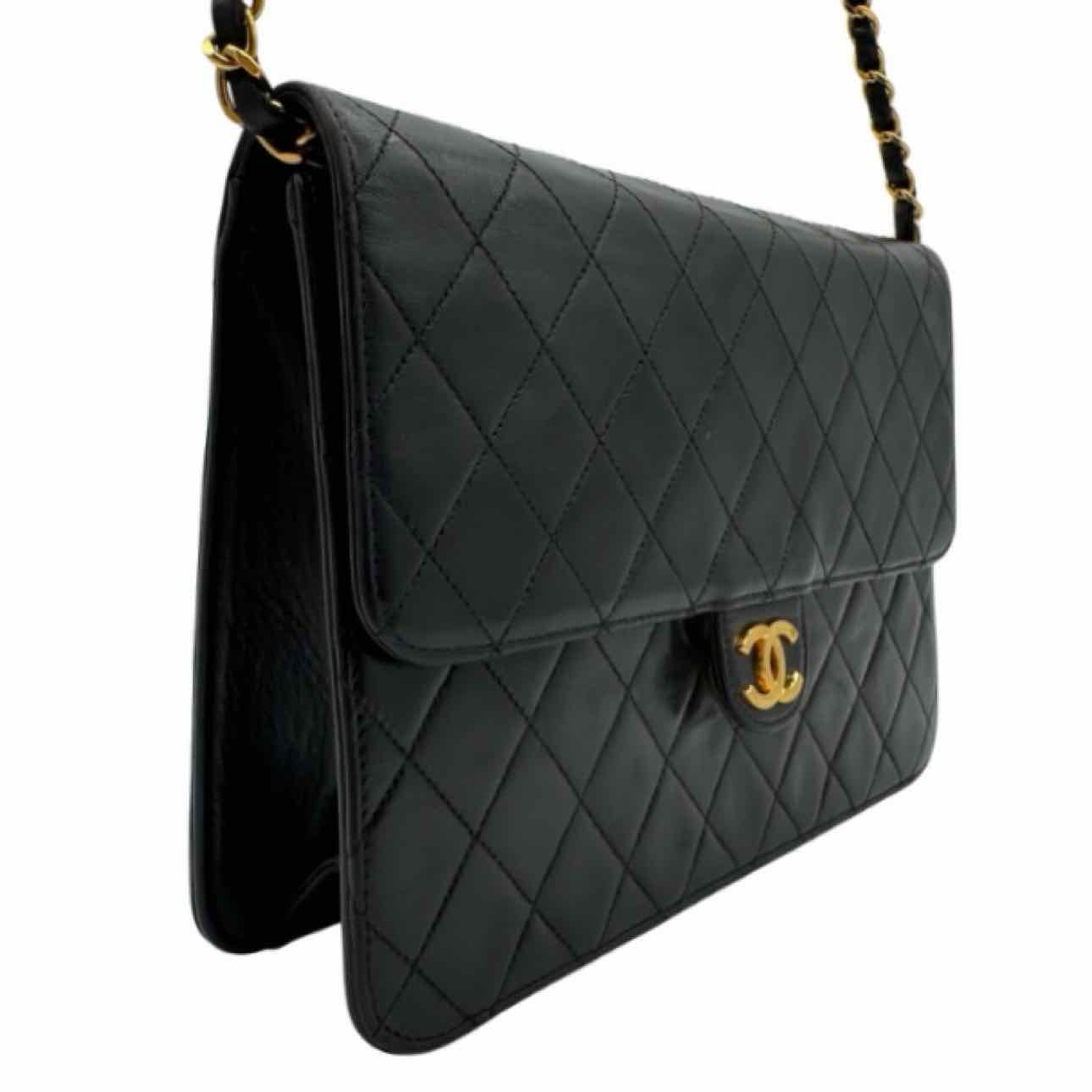 CHANEL Quilted Lambskin Push Lock Small Single Flap Black