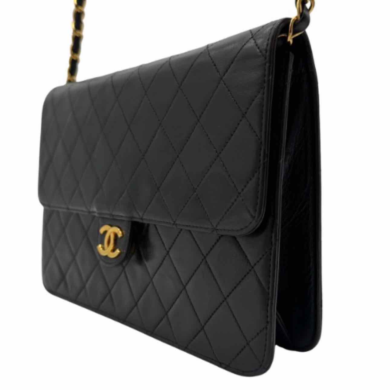 CHANEL Quilted Lambskin Push Lock Small Single Flap Black