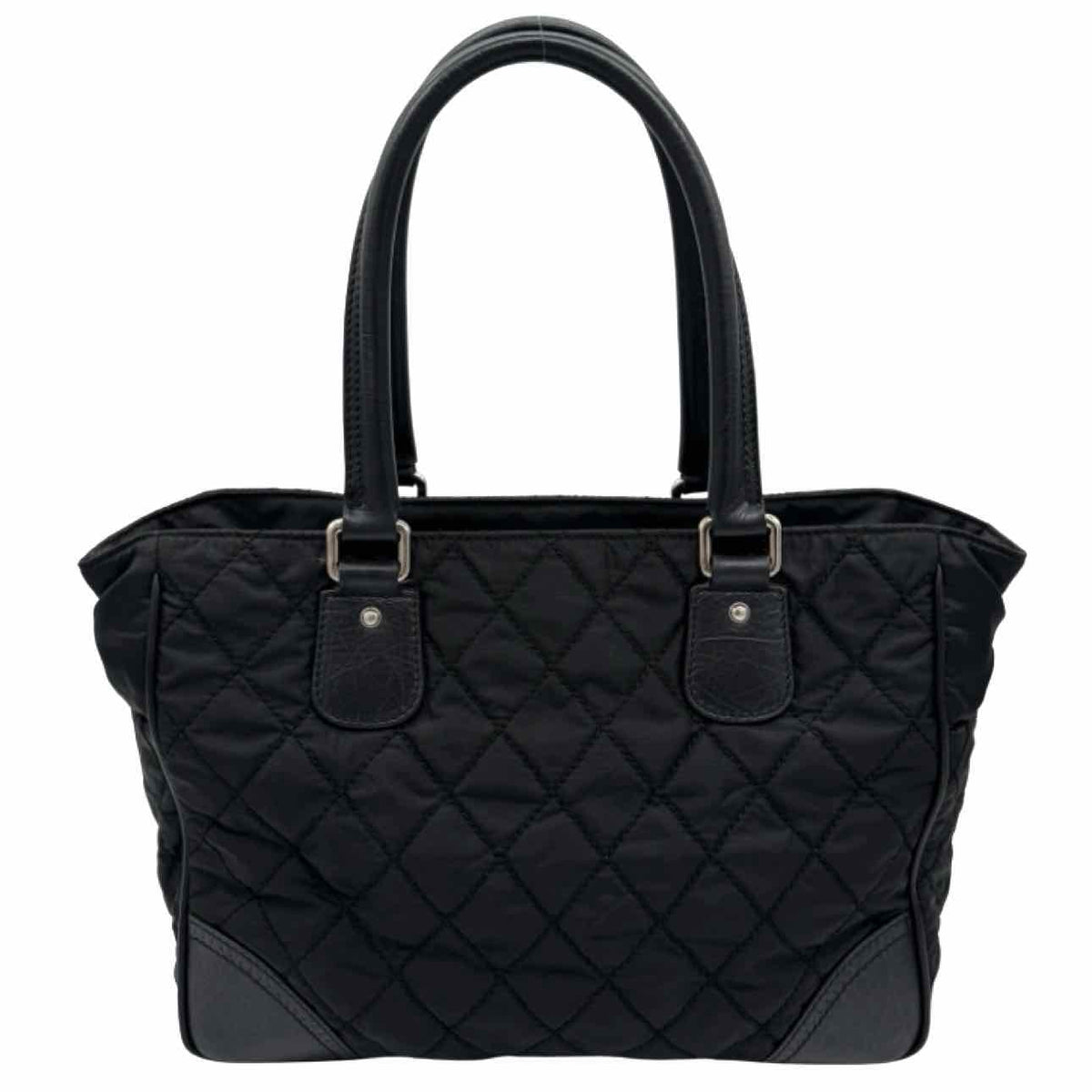 CHANEL Quilted Nylon Calfskin CC Paris New York Tote Bag Black