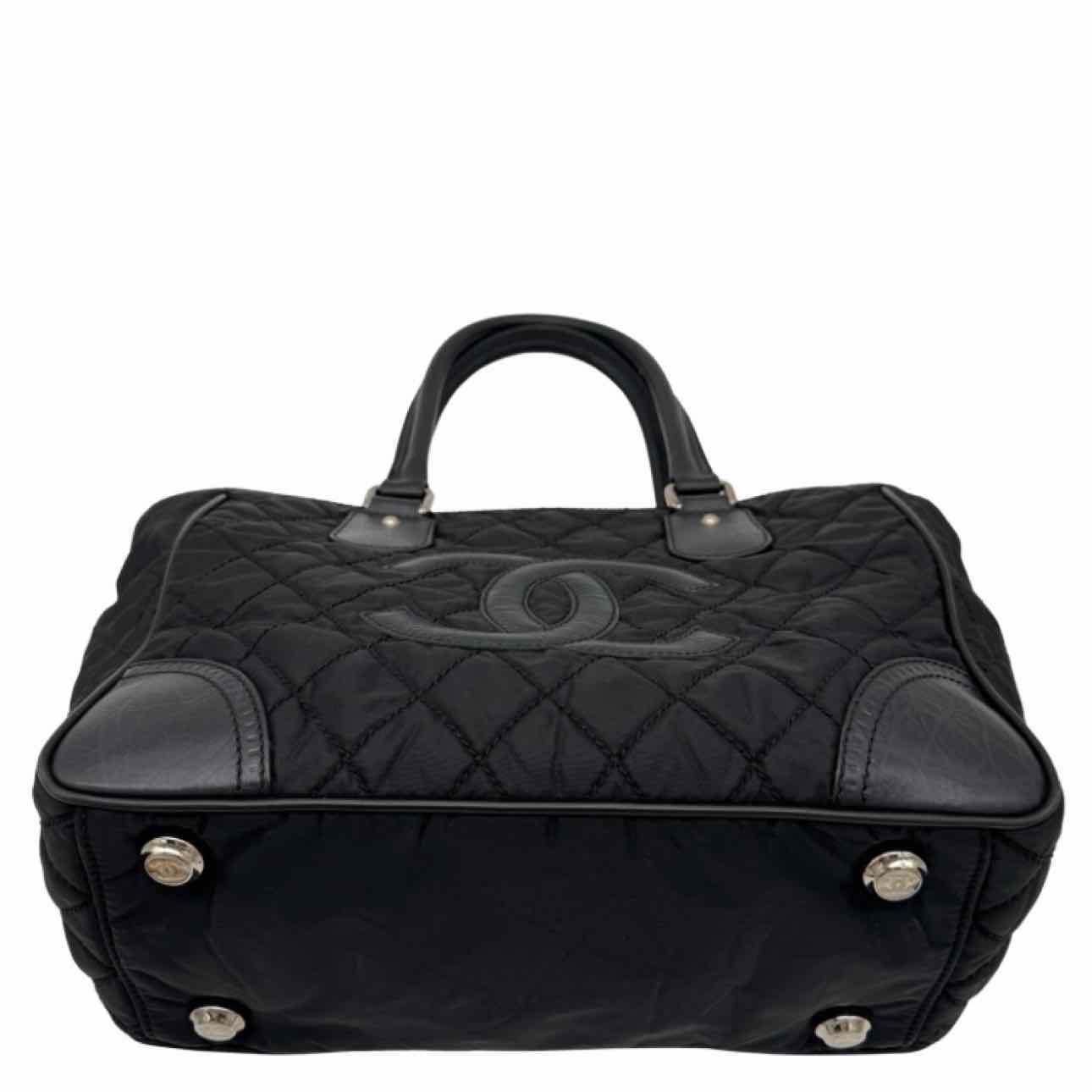 CHANEL Quilted Nylon Calfskin CC Paris New York Tote Bag Black