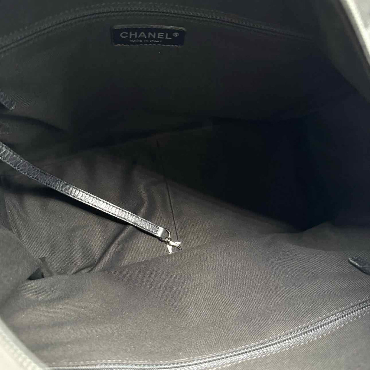 CHANEL Quilted Nylon Calfskin CC Paris New York Tote Bag Black