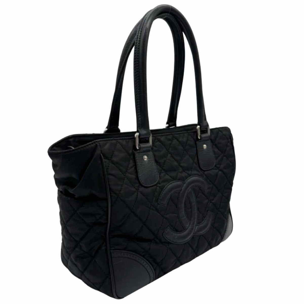 CHANEL Quilted Nylon Calfskin CC Paris New York Tote Bag Black