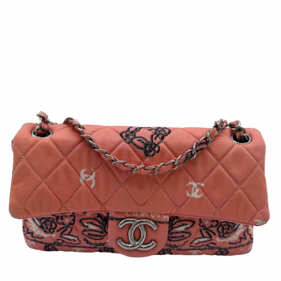 CHANEL Small Camellia Bandana Flap Chain Shoulder Bag Pink Silver HW (Pre-Owned)