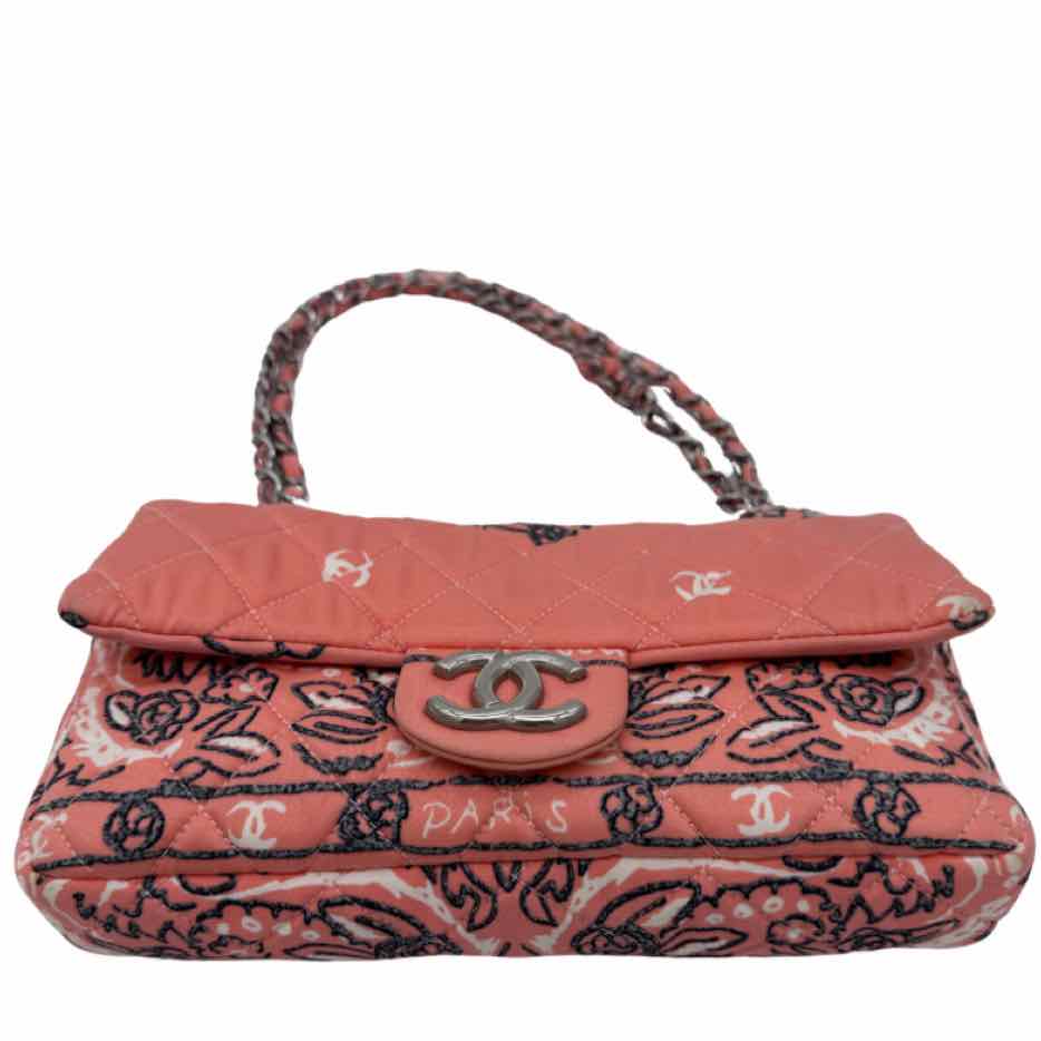 CHANEL Small Camellia Bandana Flap Chain Shoulder Bag Pink Silver HW (Pre-Owned)