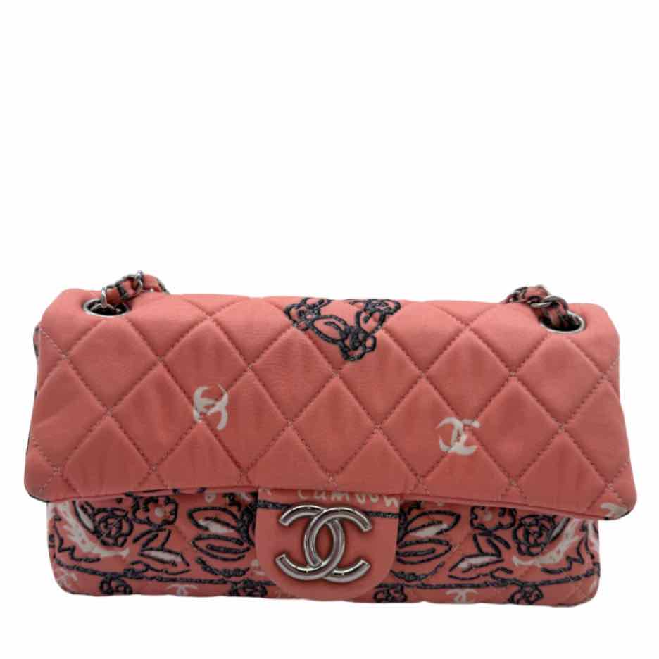 CHANEL Small Camellia Bandana Flap Chain Shoulder Bag Pink Silver HW (Pre-Owned)