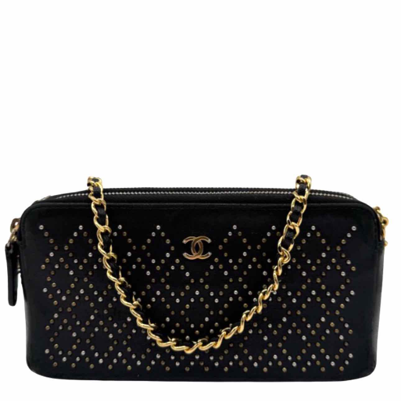 CHANEL Studded Lambskin Wallet On Chain Black