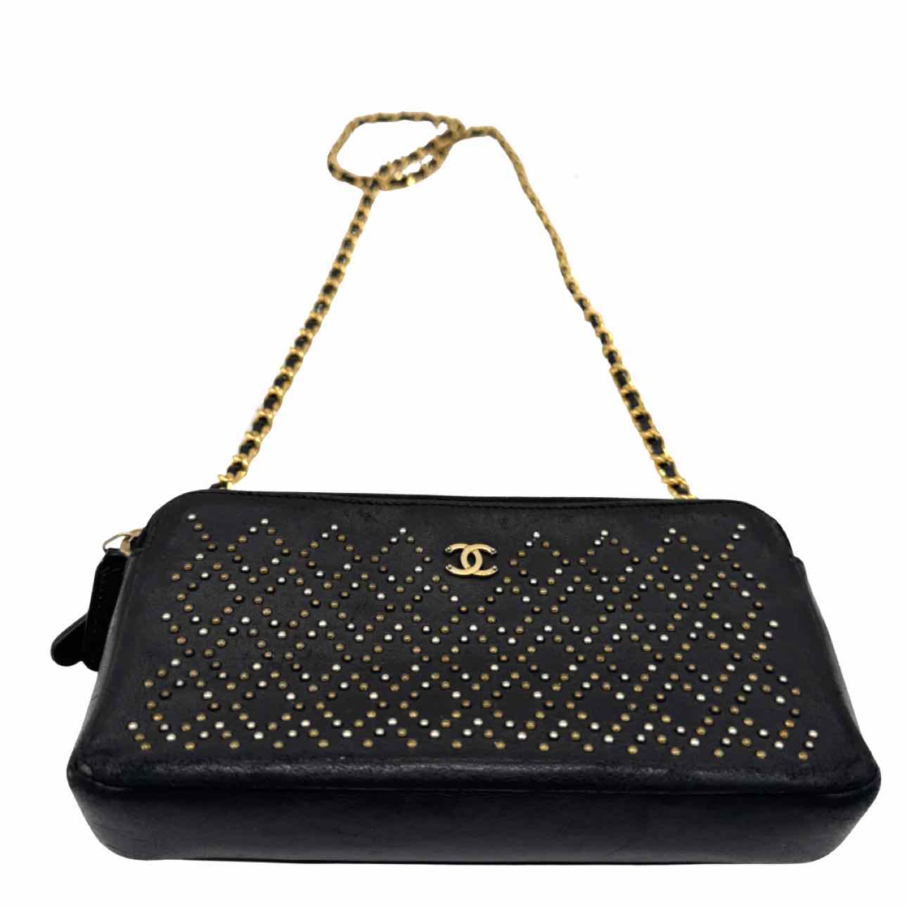 CHANEL Studded Lambskin Wallet On Chain Black