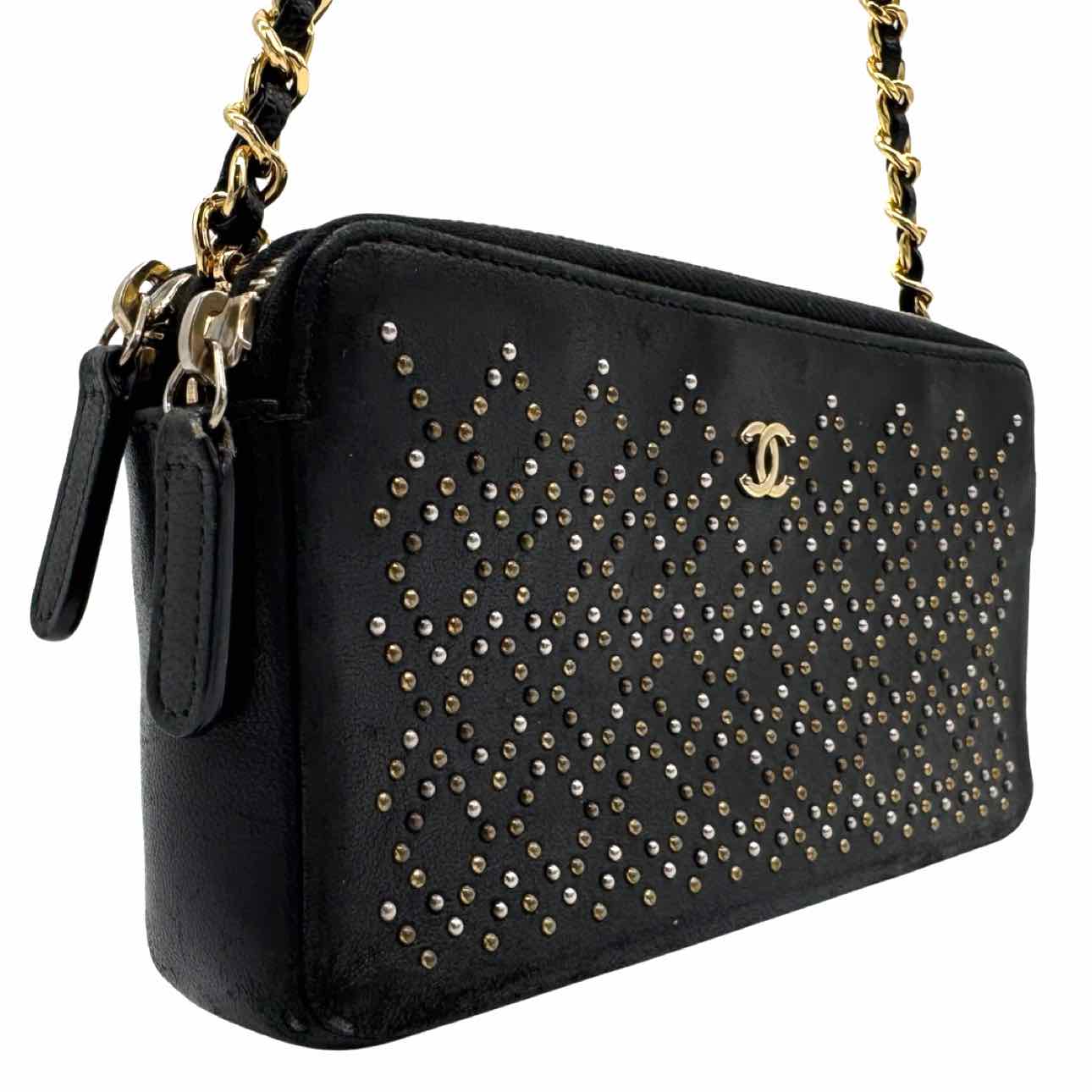 CHANEL Studded Lambskin Wallet On Chain Black