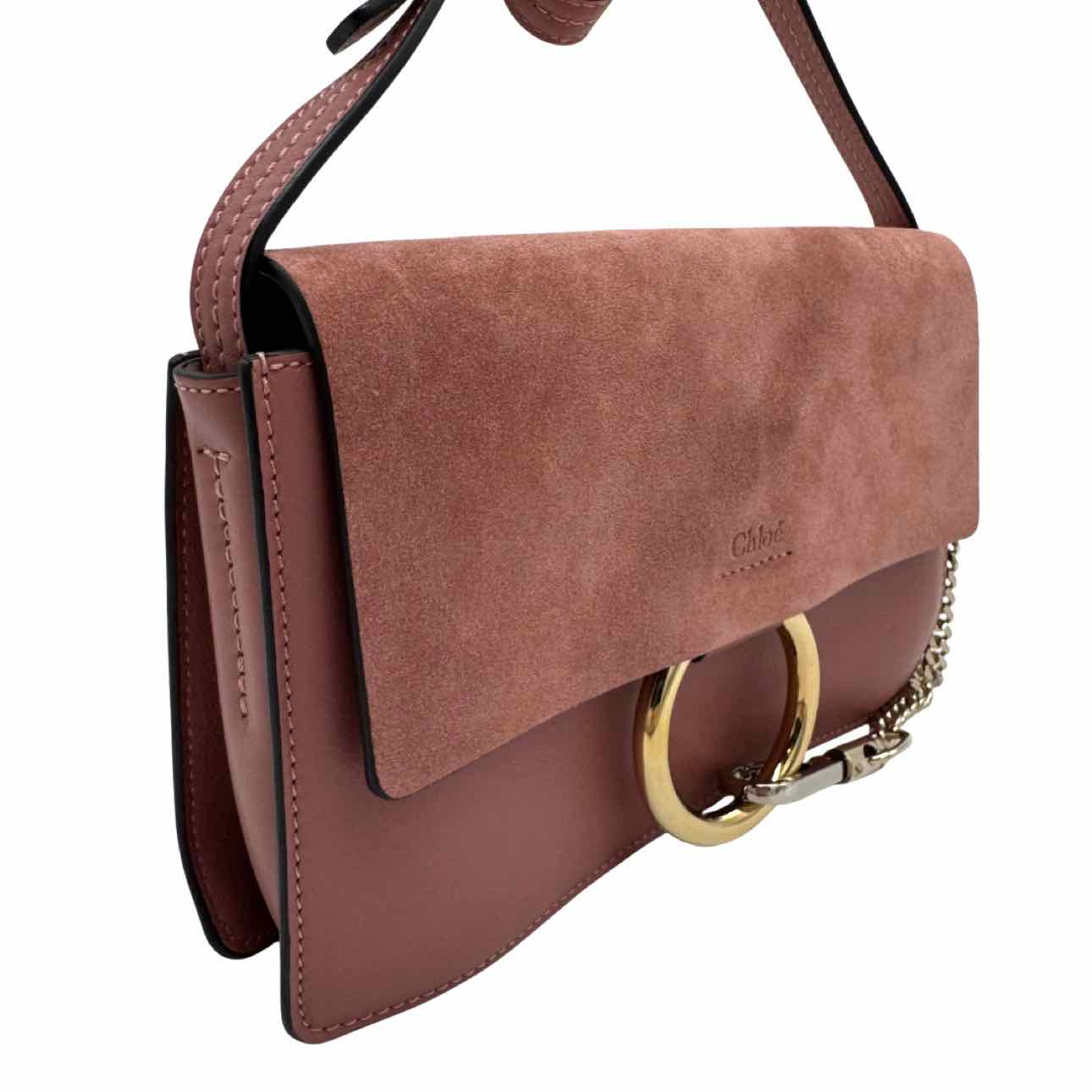 CHLOE Calfskin Leather Small Faye Shoulder Bag Motty Gray