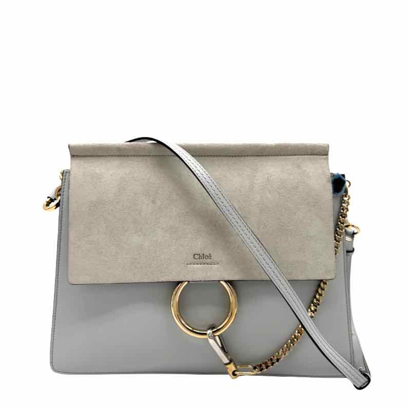 CHLOE Calfskin Suede Medium Faye Shoulder Bag Airy Grey (Pre-Owned)