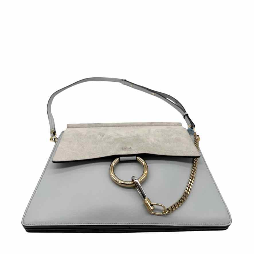 CHLOE Calfskin Suede Medium Faye Shoulder Bag Airy Grey (Pre-Owned)