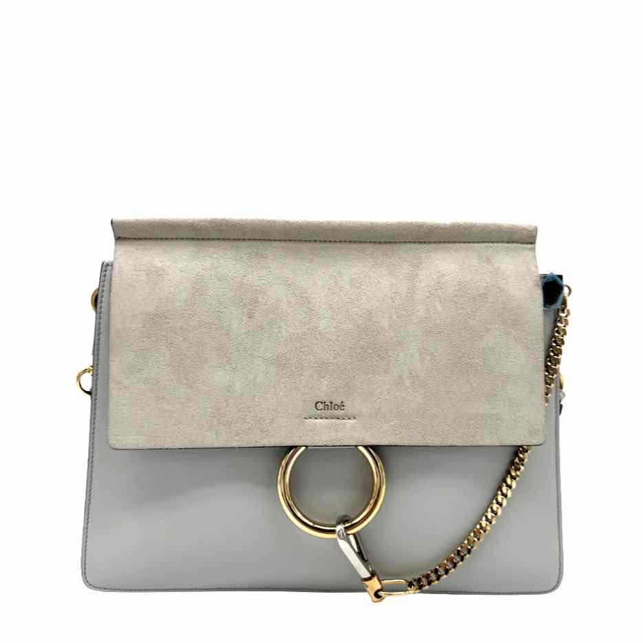 CHLOE Calfskin Suede Medium Faye Shoulder Bag Airy Grey (Pre-Owned)