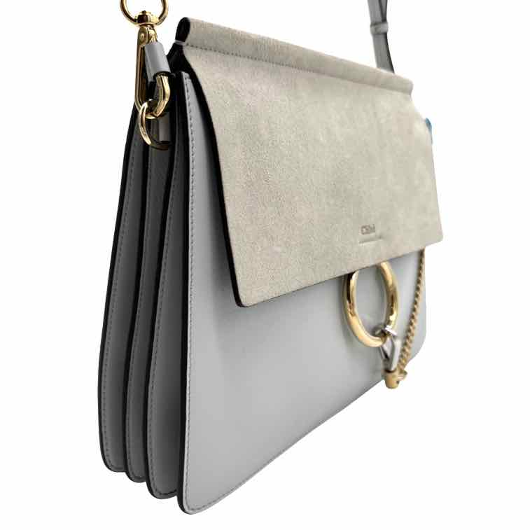 CHLOE Calfskin Suede Medium Faye Shoulder Bag Airy Grey (Pre-Owned)