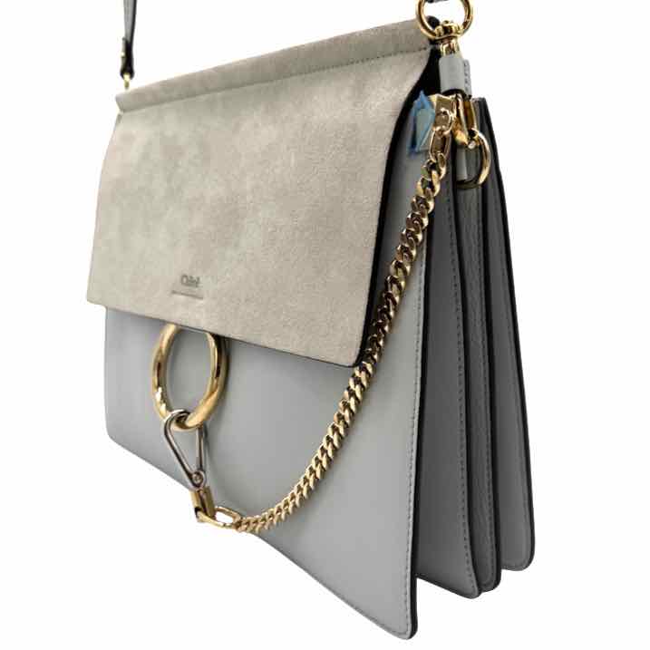 CHLOE Calfskin Suede Medium Faye Shoulder Bag Airy Grey (Pre-Owned)