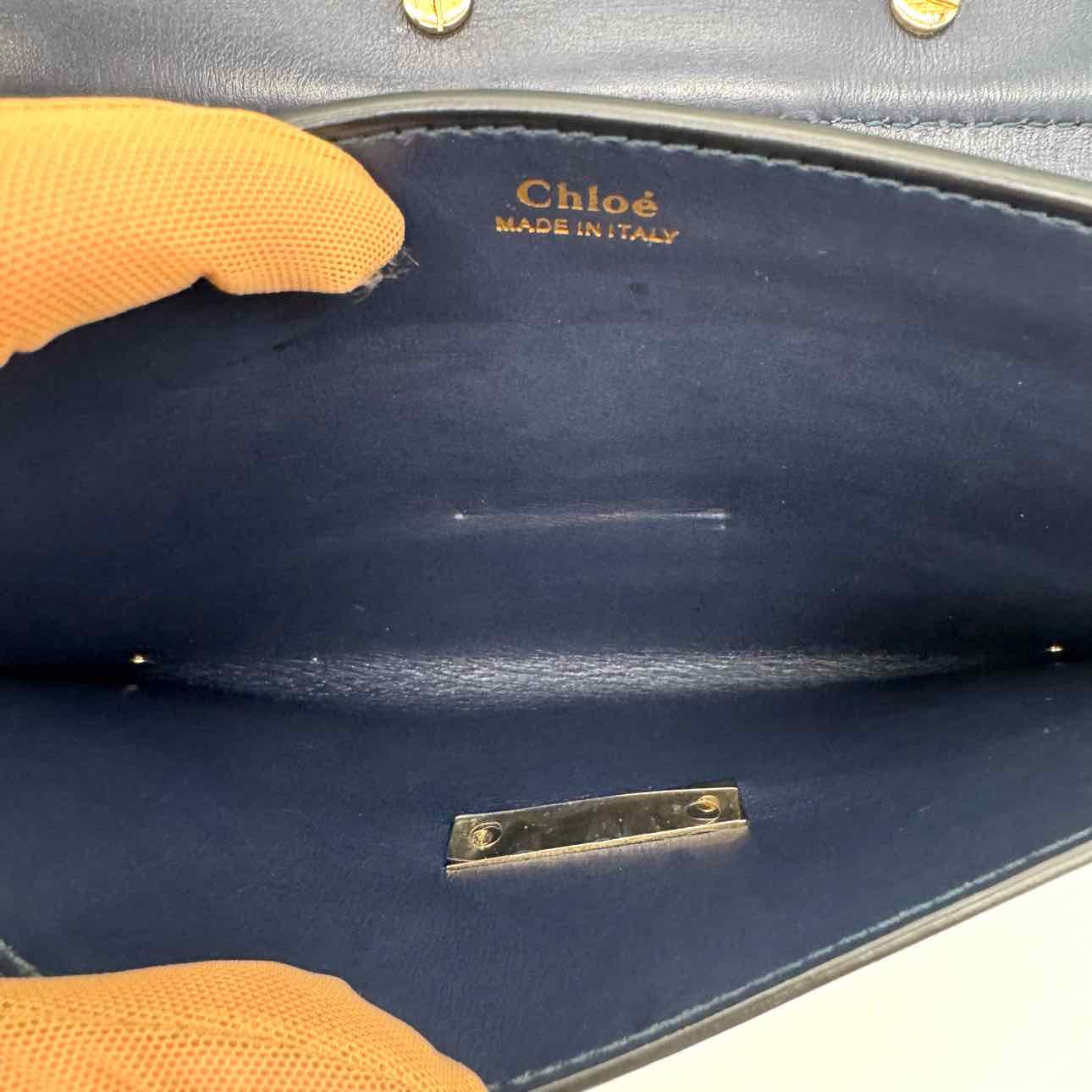 CHLOE Leather Bronte Medium Clutch Navy Blue