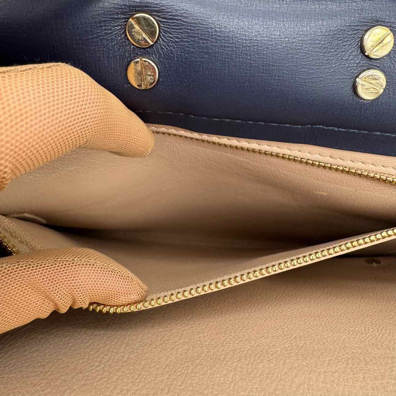 CHLOE Leather Bronte Medium Clutch Navy Blue